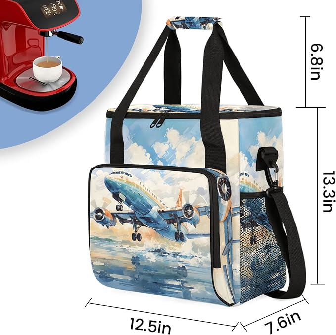 Airplane Retro Coffee Maker Carring Bag, Large Insulated Storage Organizer Case - Image 2