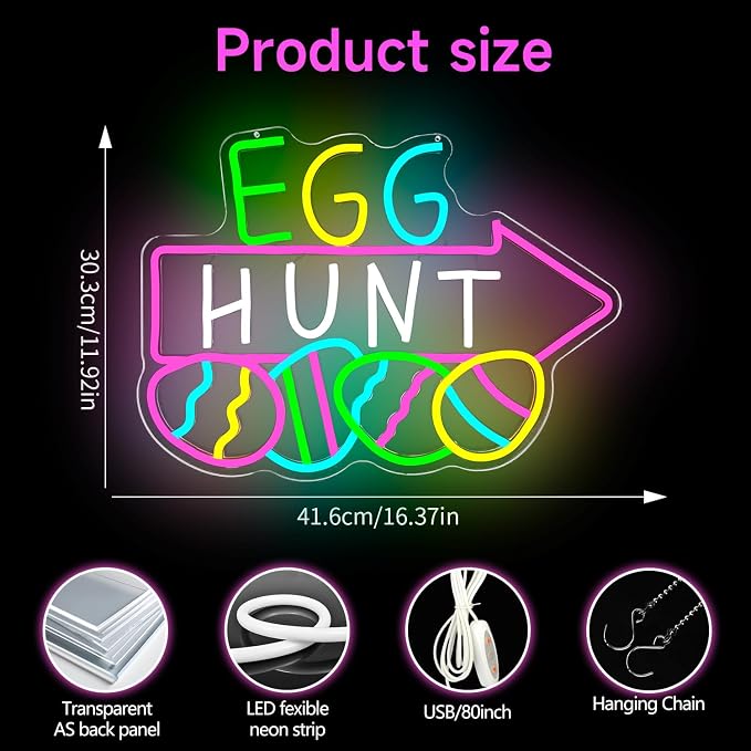 Easter Neon Sign for Wall Decor Easter Egg Hunt Led Sign Easter Decorations - Image 3