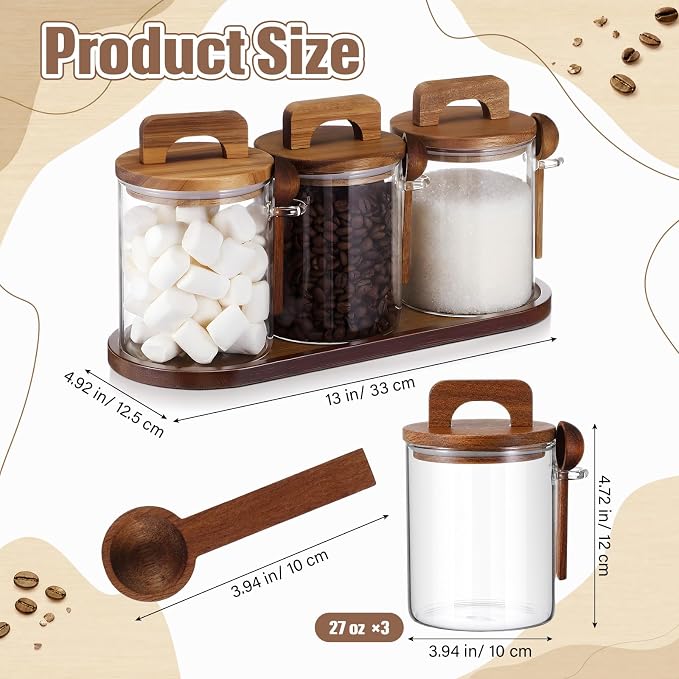 Domensi 3 Set Glass Coffee and Sugar Container Set - Image 3
