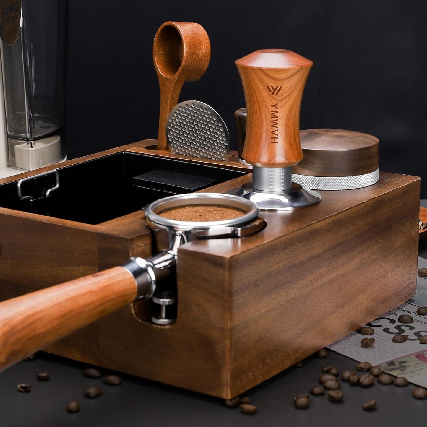 V5 Espresso Tamper, 58.3MM 2 Spring-loaded Calibrated Tamper with Stainless Steel Ripple Base, Walnut Wooden-Handle Tamper Compatible with Gaggia series Espresso Machine Portafilter and 58mm E61 Group