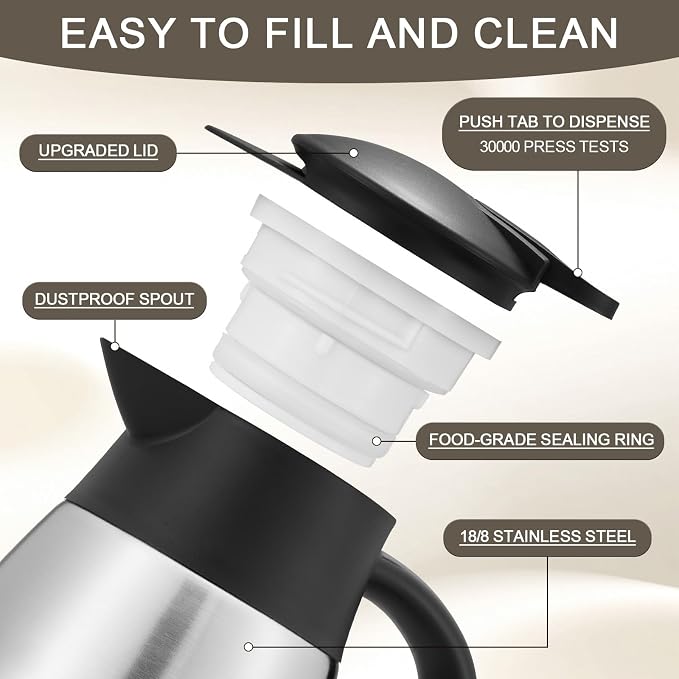 TIPTAP 70oz Thermal Coffee Carafe, Stainless Steel Insulated Vacuum Coffee - Image 6