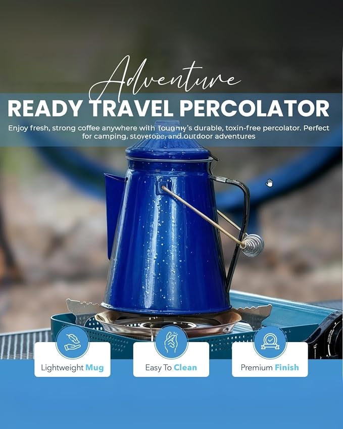 Toughty Enamel Coffee Percolator – 12-Cup Stovetop Camping Coffee Pot - Image 6