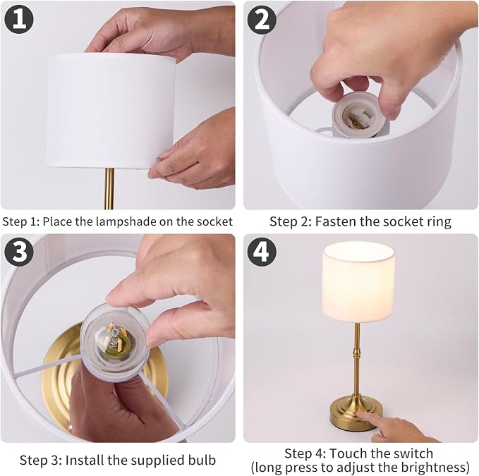 Rechargeable Cordless LED Table Lamp Fabric Shade Desk Lamp, 3-Level Dimmable - Image 4