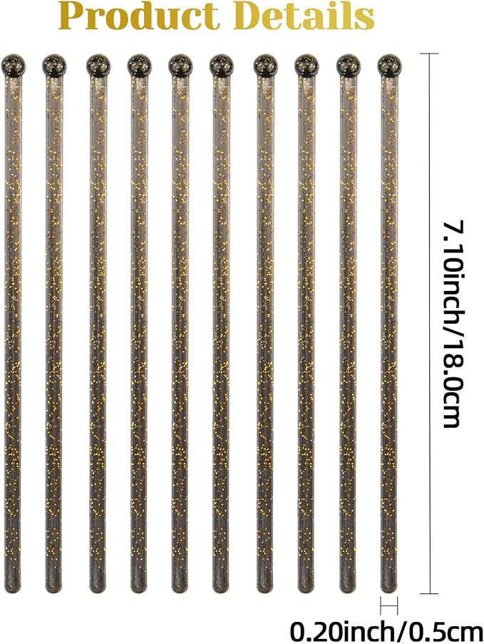 hapray 50 PCS Black Gold Glitter Plastic Swizzle Sticks, Crystal Cake Pops - Image 2