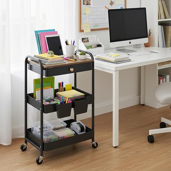danpinera Rolling Cart with Drawers, Hooks & Hanging Cups - Image 5