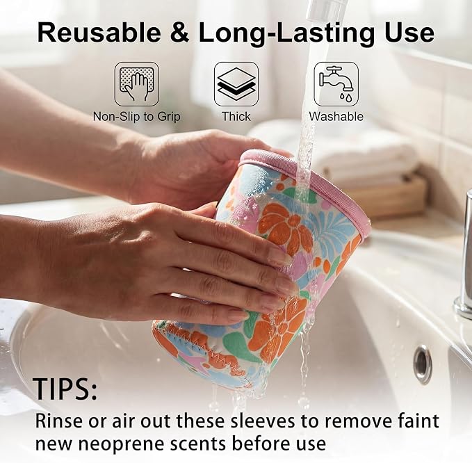 Reusable 3-Pack Insulated Neoprene Iced Coffee Cup Sleeve, 16-32oz Cold Drink - Image 5