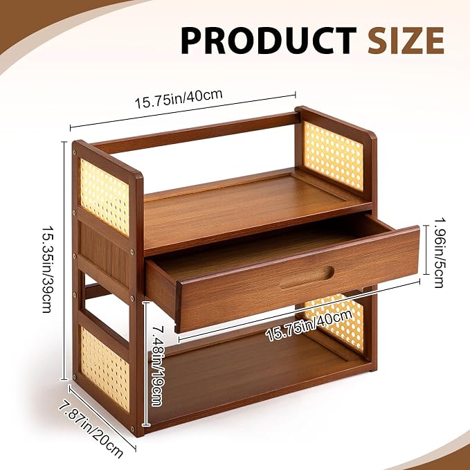 Yalikop Bamboo Matcha Station Organizer 2 Tier Countertops Stand Shelf - Image 3