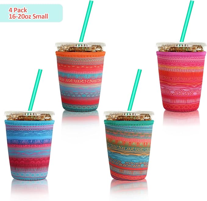Patelai 4 Pack Reusable Iced Coffee Insulator Sleeve, Neoprene Coffee Cup Holder - Image 3