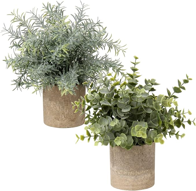 Briful Artificial Potted Plants Set of 2 Small Faux Plant Eucalyptus Mini Fake by Briful