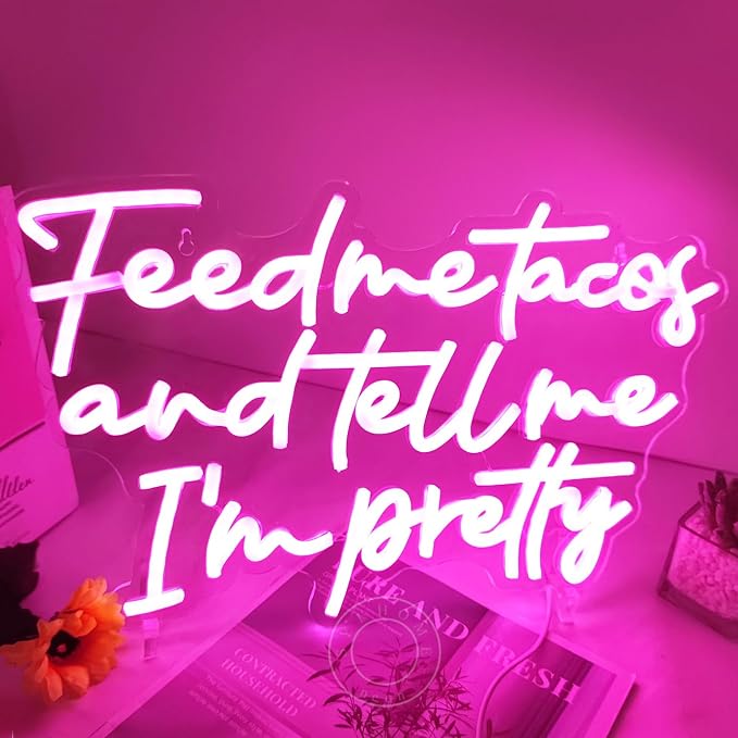 SYLHOME Pink Feed Me Tacos And Tell Me I'm Pretty Led Neon Light Sign Bedroom - Image 2