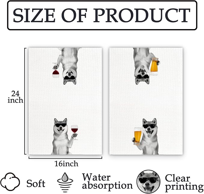 Shiba Inu Gifts Dog Wine Kitchen Towels Set of 2, Funny Dogs Beer Lover - Image 7