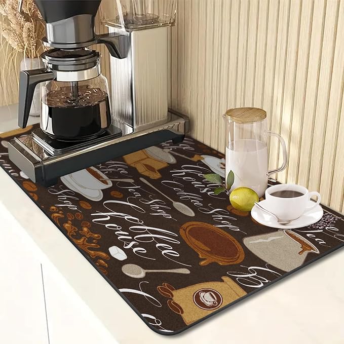 Arttown Coffee Mat for Countertops, Tea Retro Vintage Cafe Brown Dish Drying - Image 5