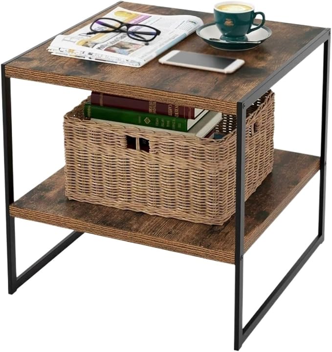 GRFIT Mobile Side Table 2 Tier Industrial Bedside Table Corner Table Rustic - Image 6