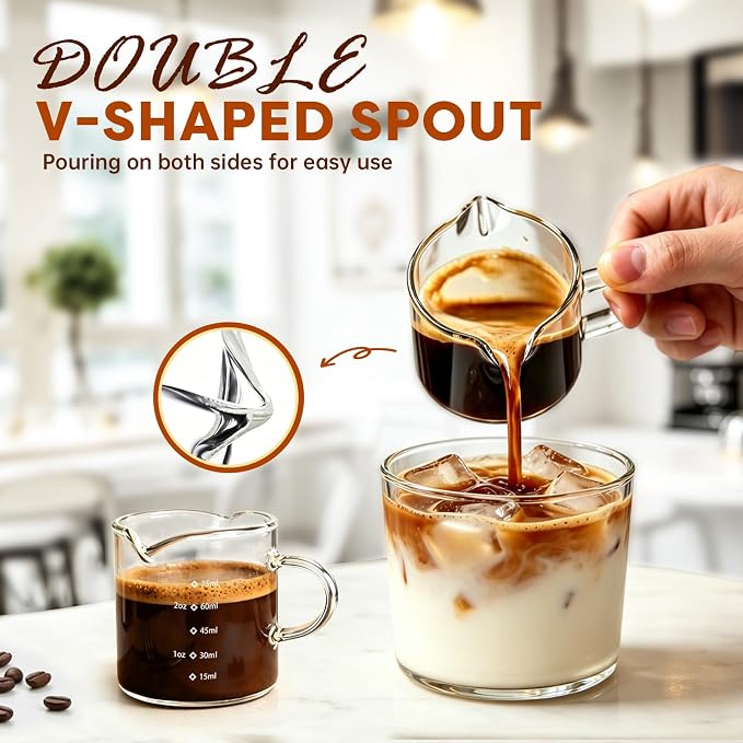 Espresso Cups Set of 2, 4 OZ Double Spouts Cups, Shot Glasses, Measuring Cup - Image 5