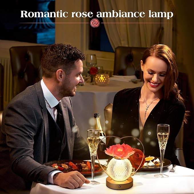 AMWGIMI Women Gifts Rose Flower Lamp, Rechargeable Cordless LED Touch Lamp | - Image 4