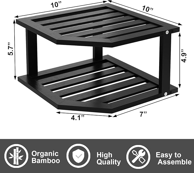VERTORGAN Bamboo Corner Shelf, 2 Tier Plate Organizer - Image 3