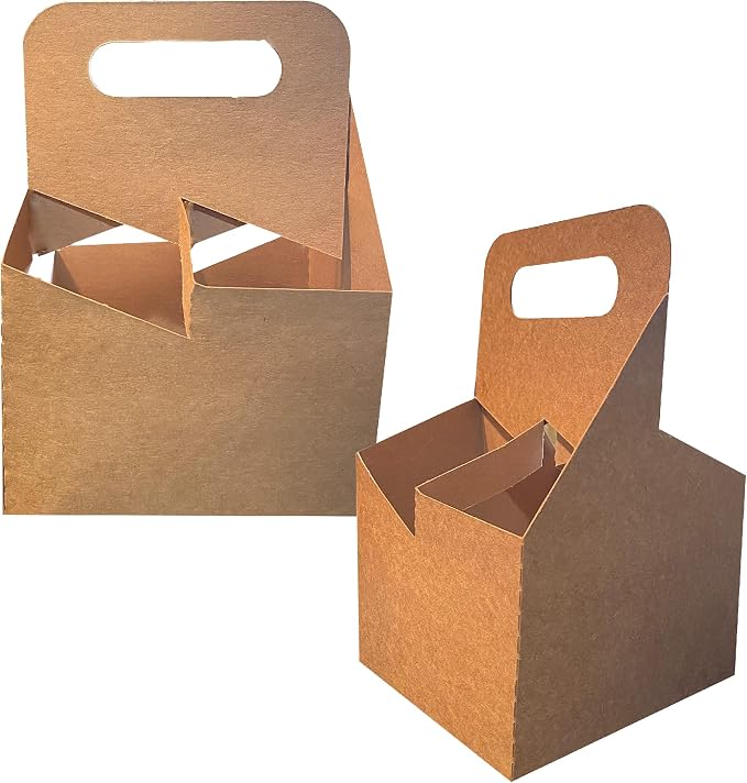 4 Cup Drink Carrier with Handle | Kraft Paperboard Cup Holder | Disposable Cup by ICENCOLD