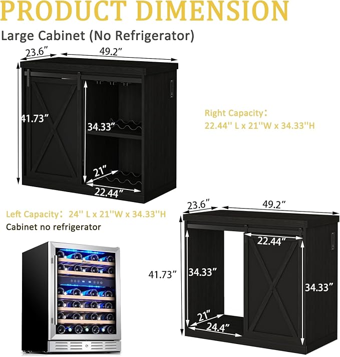 Coffee Bar Cabinet with Mini Fridge Space, 49.2'' Farmhouse Kitchen Buffet - Image 2