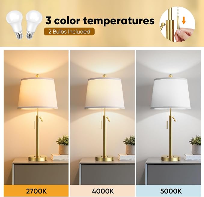 Tall Table Lamps Set of 2, Modern Gold Table Lamps - Image 3