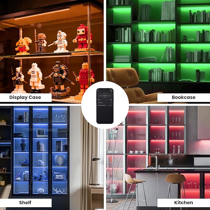 Black RGB LED Shelf Lights, Smart Bookshelf Lights Compatible - Image 6