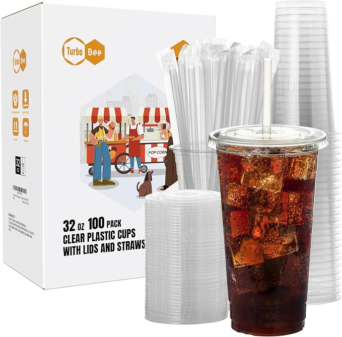 Turbo Bee 100 Sets 32 OZ Clear Plastic Cups by TurboBee