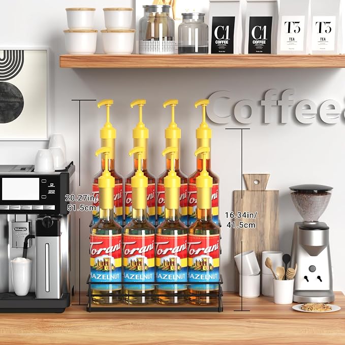 THYGIFTREE Coffee Syrup Rack Organizer 8 Bottle Syrup Holder Stand 2-Tier Syrup - Image 4