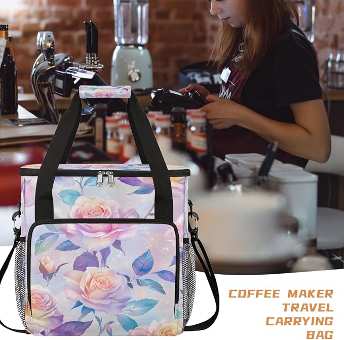 Pink Roses Coffee Maker Carring Bag Travel Carrying Storage Tote Bag Compatible - Image 6
