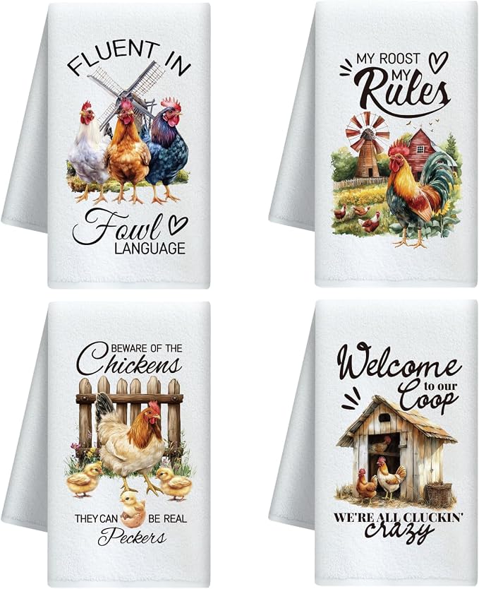 CUTHOLLOW Farm Rooster Decorative Kitchen Towels Set of 4, 15.74"x23.62" Soft & by CUTHOLLOW
