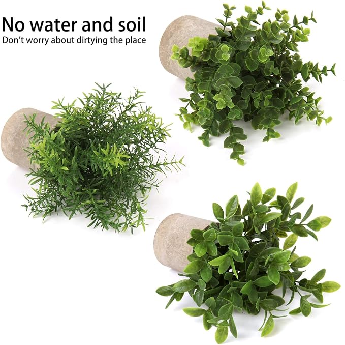 Briful Artificial Potted Plants Set of 3 Small Faux Plant Eucalyptus Mini Fake - Image 3