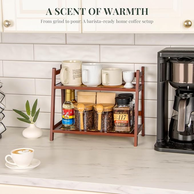 ANBOXIT Rattan-Look Matcha Station Organizer, Countertop Bamboo Tea & Coffee - Image 4
