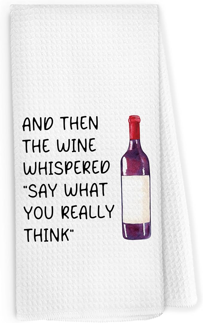 Funny Red Wine Kitchen Dish Towels 16x24 Inch, Gifts by Pugwak
