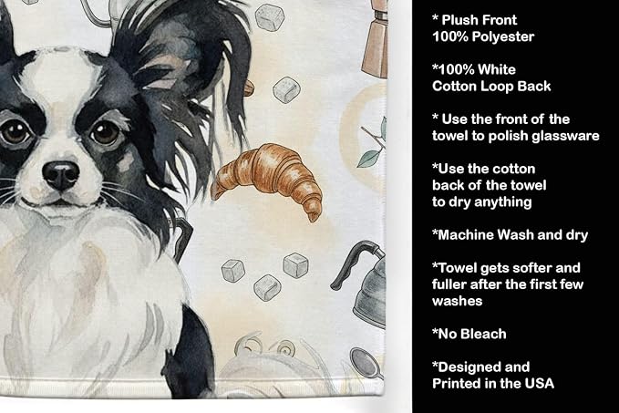 Caroline's Treasures Black and White Papillon Coffee Bar Kitchen Towel Velour - Image 4