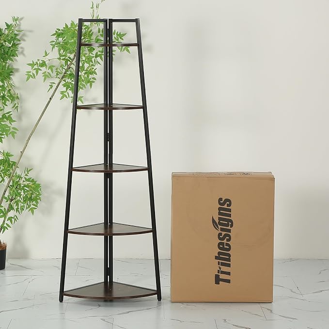 Tribesigns 70 inch Tall Corner Shelf, 5 Tier Rustic Corner Bookshelf Bookcase - Image 9