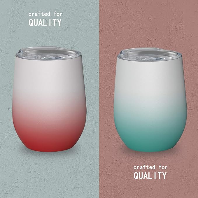 Insulated Wine Tumblers with Lid, 12 oz Stainless Steel Stemless Wine Glasses - Image 2