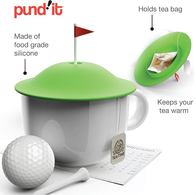 Pund'it Green Tee Mug and Cup Cover, Golf Themed Cup Lid - Image 5
