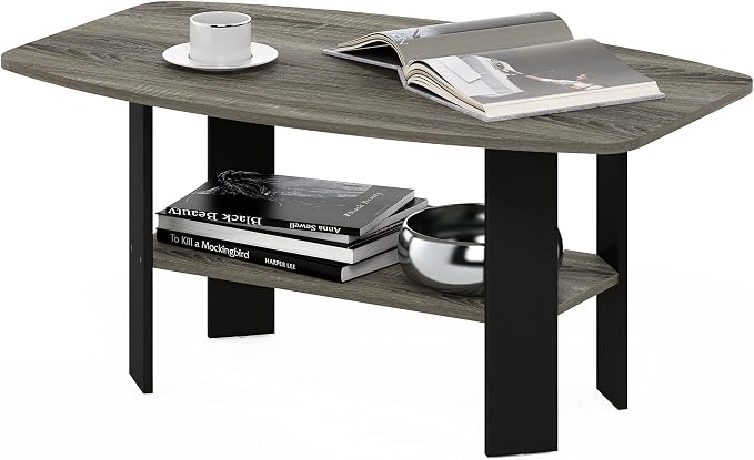 Furinno Simple Coffee Table, 2-Tier Small Coffee Table wih Open Shelf, Side - Image 3