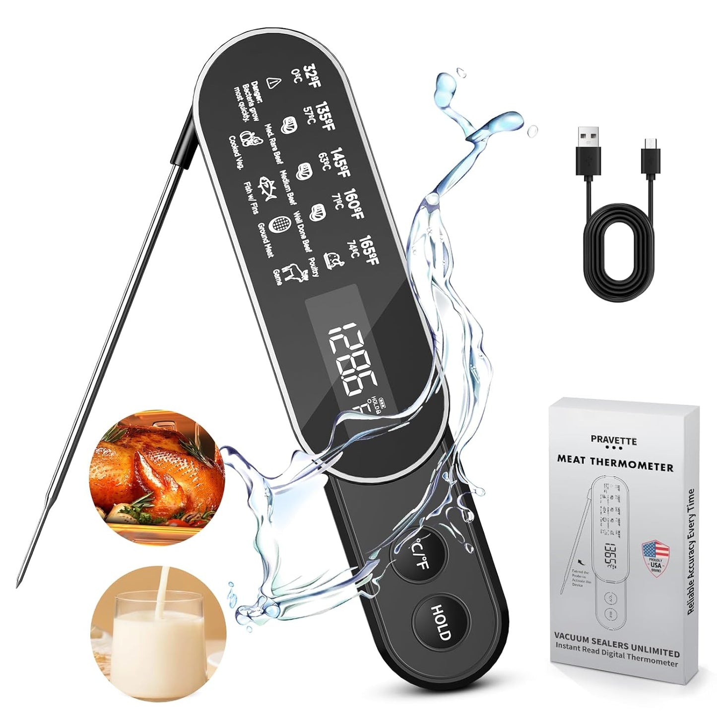 3X Faster 0.5s Instant Read Meat Thermometer, 2025 Rechargeable ±0.5℉ NIST Certified Wireless Food Thermometer, Waterproof, Auto Wake/Sleep, Rotation Display & Temp Lock for BBQ, Candy, Grill