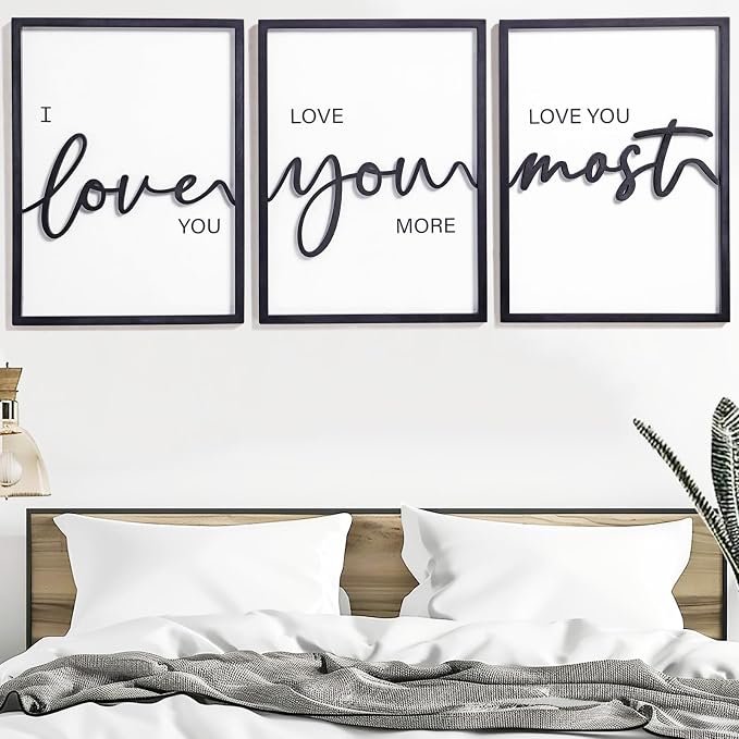 3D Wood I Love You Sign, Framed Love You More Sign 36x16” - Image 4