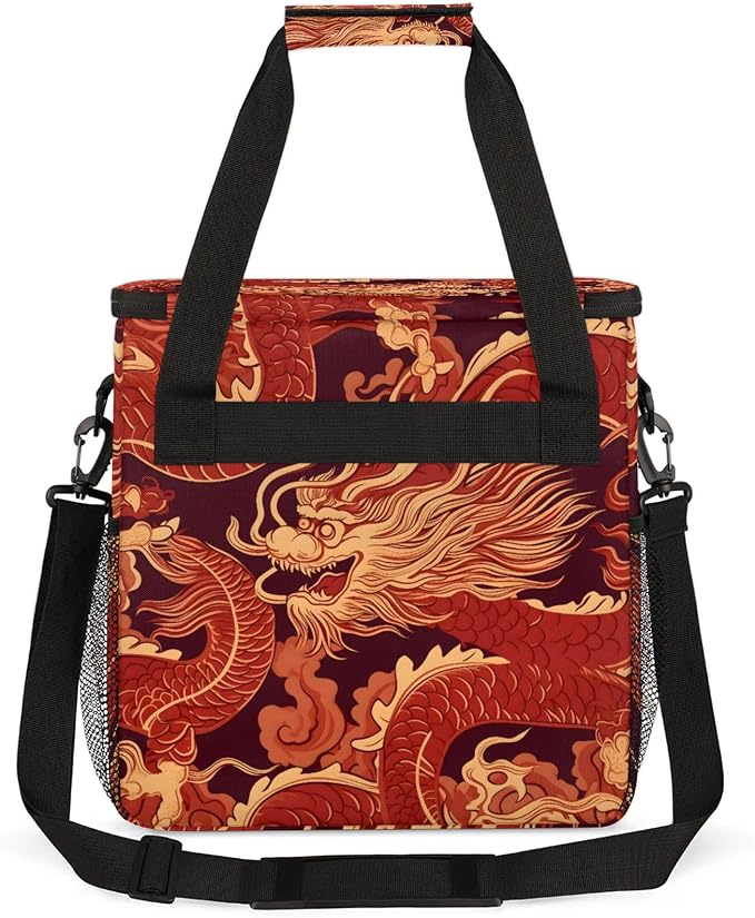Japanese Red Dragon Coffee Maker Carring Bag, Large Insulated Storage Organizer - Image 5