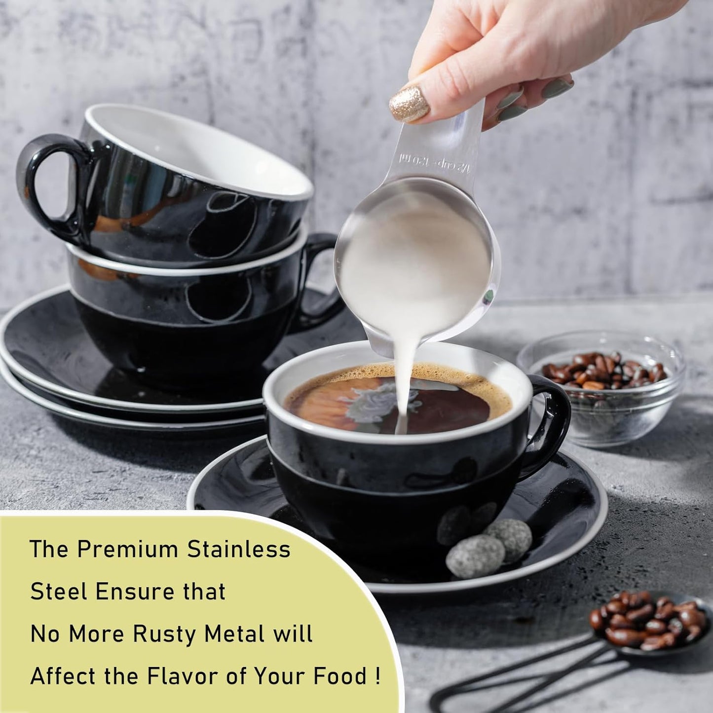 1PCS 1Cup (240ml, 8oz) Single Measuring Cup, Stainless Steel Measure Scoop, Metric and US Measurement, Heavy Duty, Dishwasher Safe