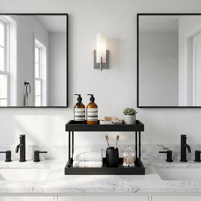 WOPITUES Bathroom Counter Organizer, 2 Tier Perfume Organizer, Wooden Bathroom - Image 2