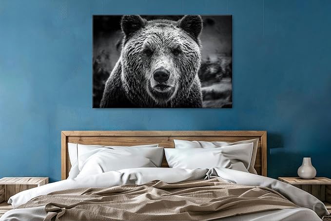 Bear Pictures Wall Decor Black and White Animal Canvas Wall Art - Image 6