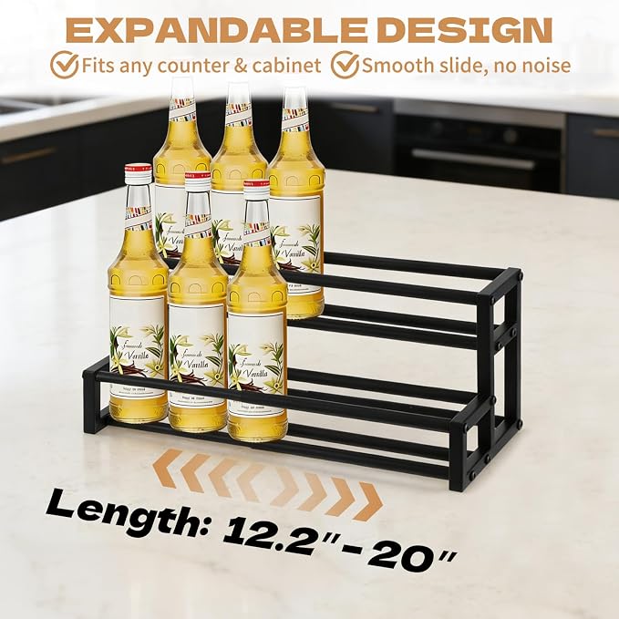 Expandable Coffee Syrup Organizer – Adjustable 12.6"–22.8" Metal Liquor Bottle - Image 3