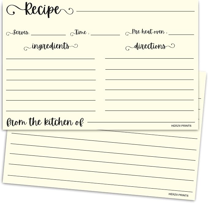 HerZii Prints Double Sided Recipe Cards 3x5 Inches by HerziiPrints
