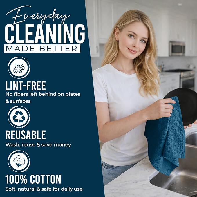 DAN RIVER Premium Dish Cloth 100% Cotton 12 X 12 Inches |Pack of 8|-Ultra Soft - Image 3