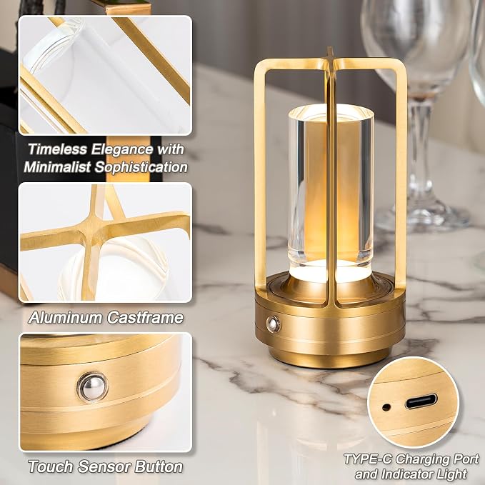 Rechargeable Table Lamp Cordless, 3 Color | Crystal | Stepless Dimming - Image 7
