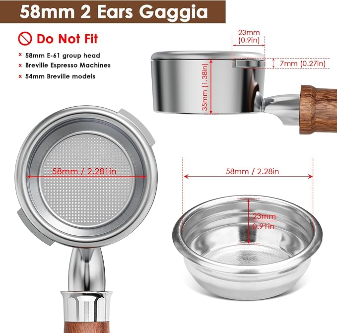 58mm Bottomless Portafilter, Professional Stainless Steel Portafilter 2 Ears - Image 2