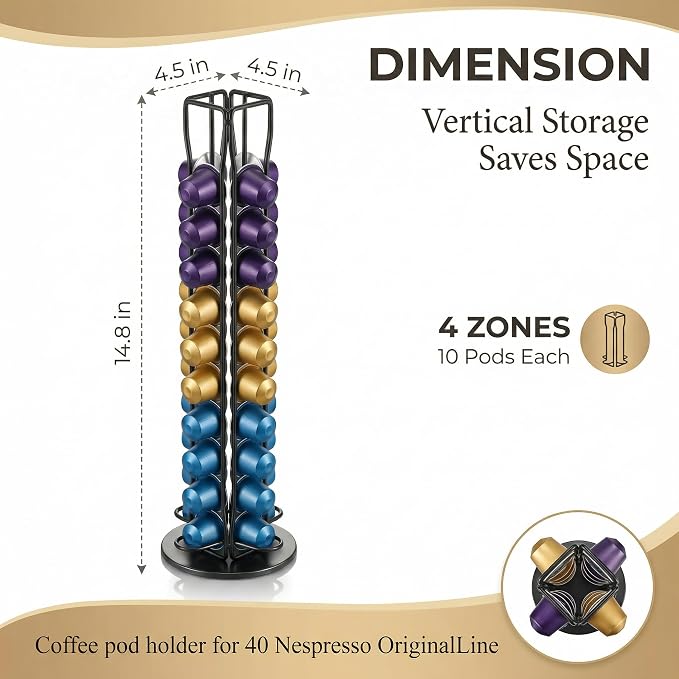 Coffee Pod Holder for Nespresso OriginalLine Capsules, 40 Capacity Rotating - Image 2