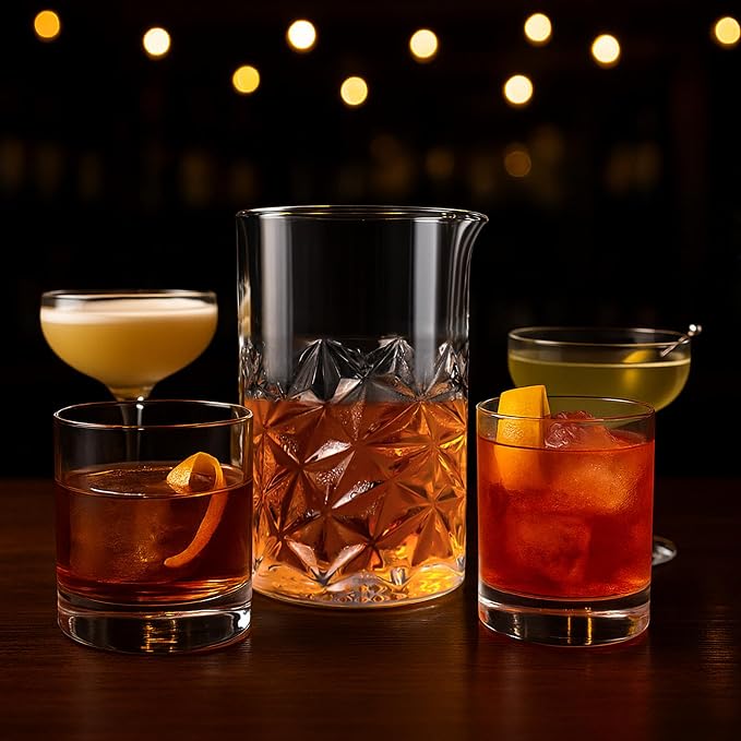 Cocktail Mixing Glass with Strainer Set, 24 oz Crystal Stirring Glass with 304 - Image 4