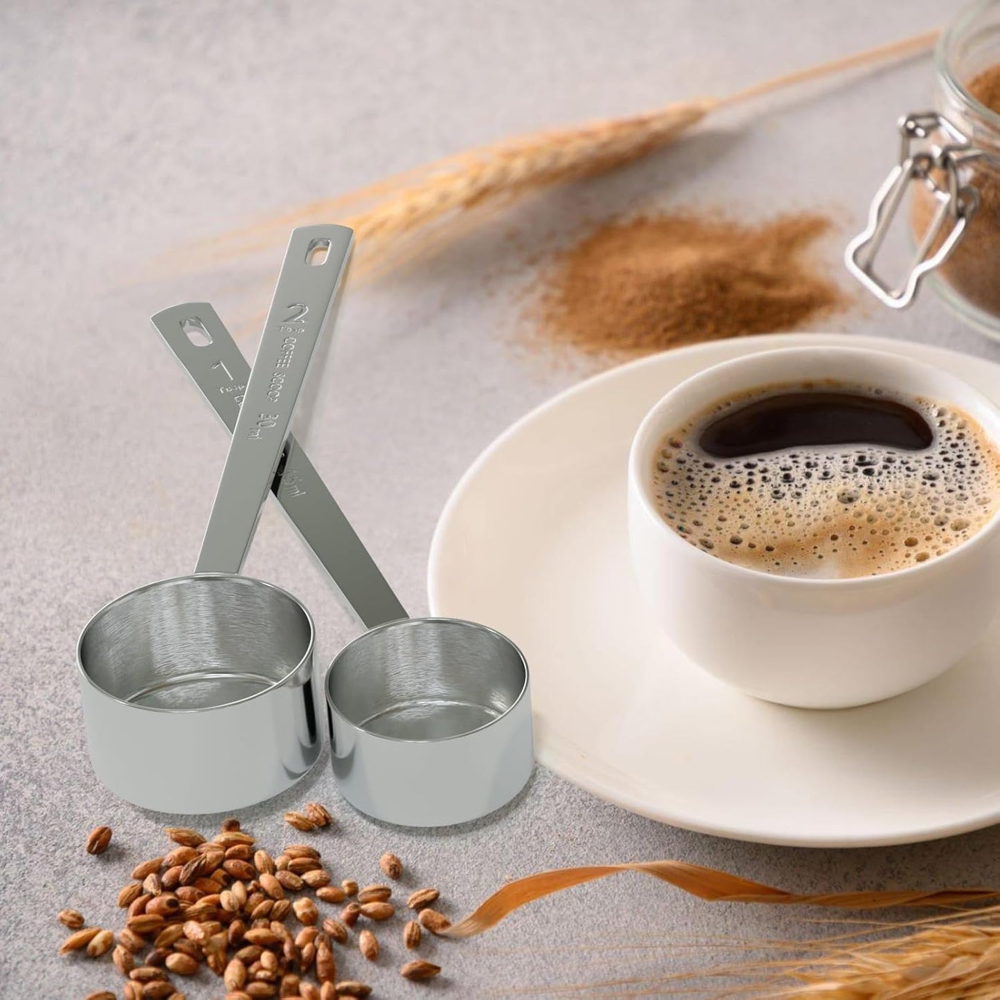 2PCS Coffee Scoop Set (1tbsp, 2tbsp), Long Handle Measuring Spoon, 15 ml and 30 ml Stainless Steel Coffee Scooper